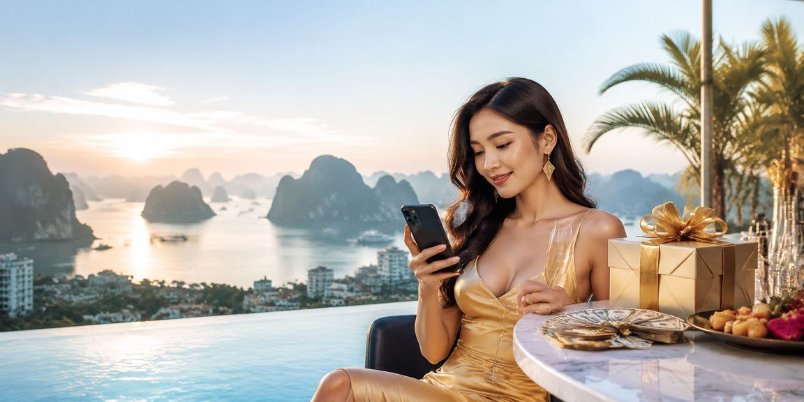 Người dùng truy cập casino trực tuyến trên điện thoại tại vịnh Hạ Long – trải nghiệm High Roller di động